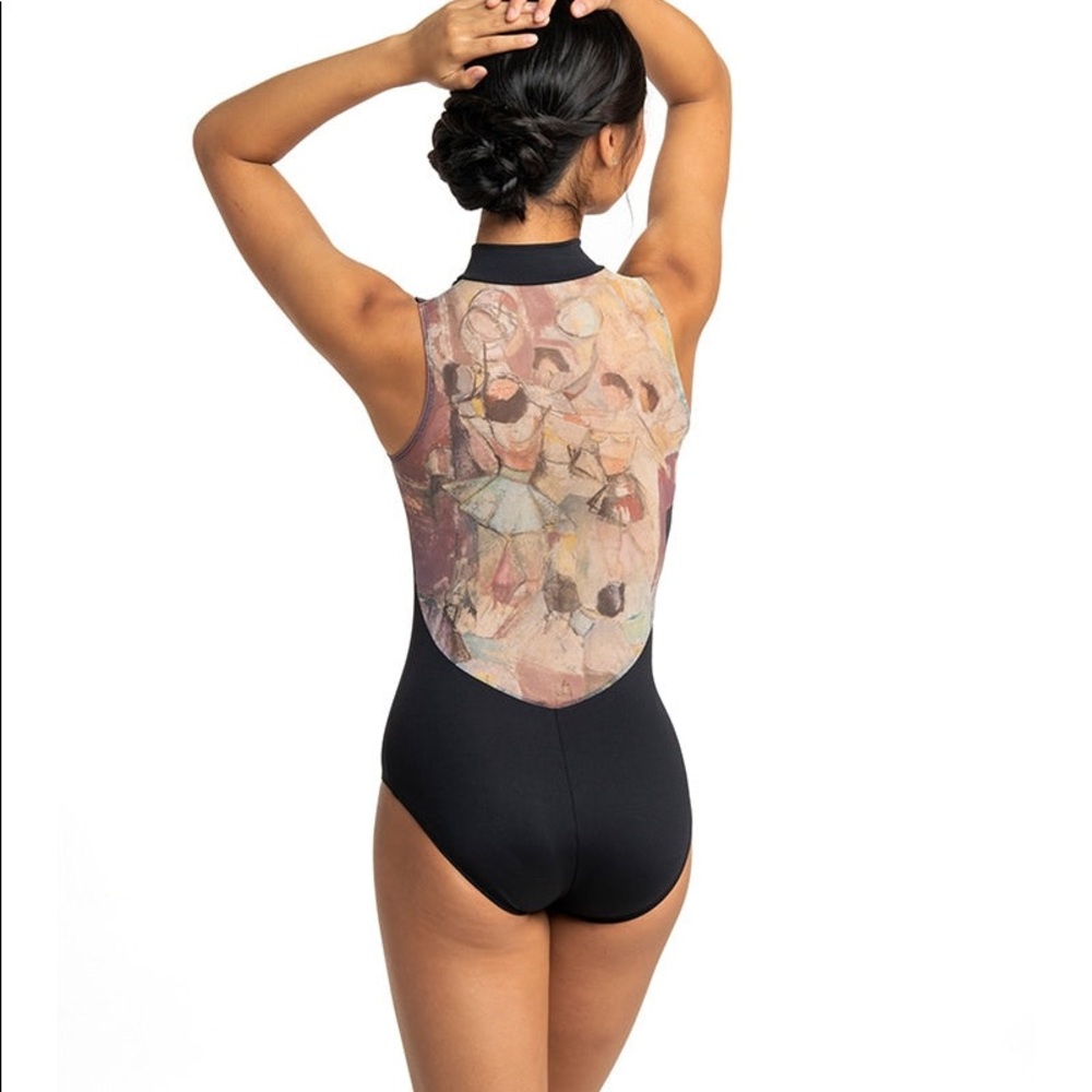 AINSLIEWEAR ZIP FRONT SLEEVELESS LEOTARD - 1062VL WOMENS - VALENTINA PRINT BLACK